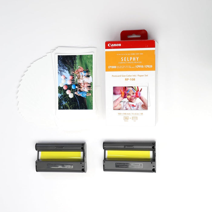 Canon RP-108 Ink and Photo Paper Kit, 108 Postcard Size 4x6 Inch Prints, Dye Sublimation, Compatible with SELPHY CP Series