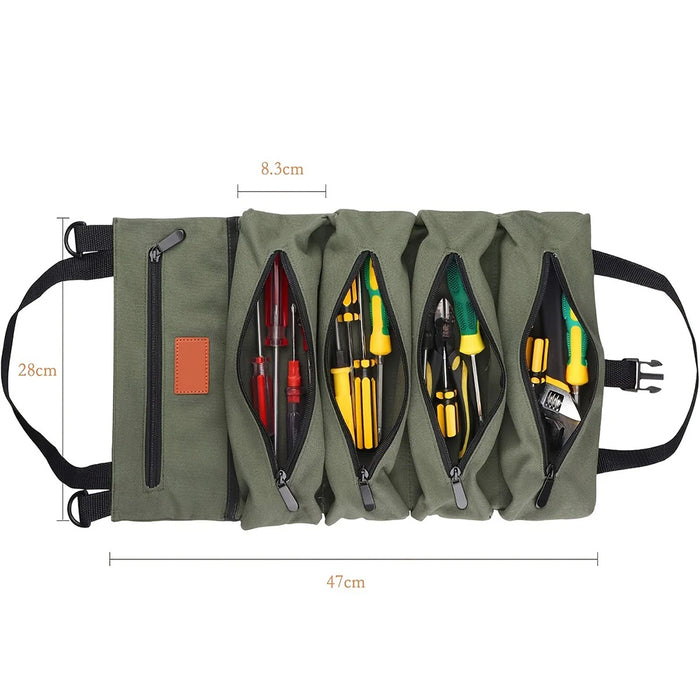 Canvas Tool Organizer Car First Aid Kit Wrap Roll Storage Case