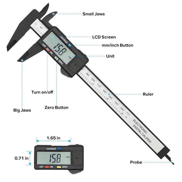 150mm/100mm Carbon Fiber Digital Caliper