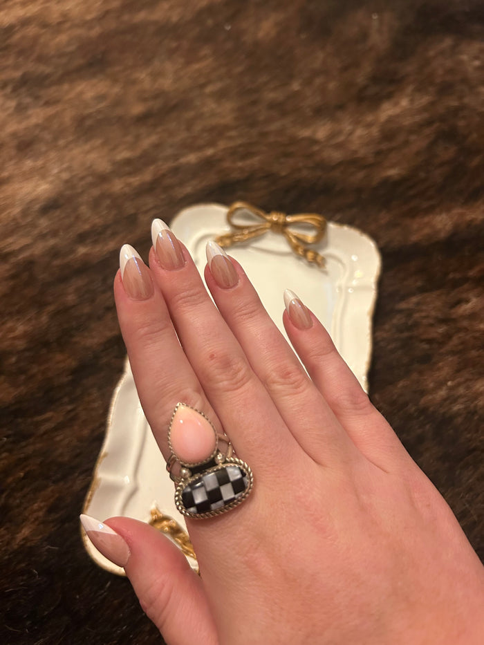 Checkered Pink Conch Ring Size 7