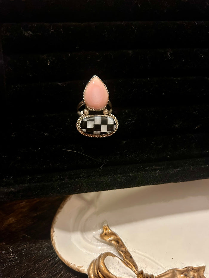 Checkered Pink Conch Ring Size 7