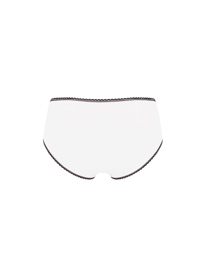 White underwear with a black trim on a white background
