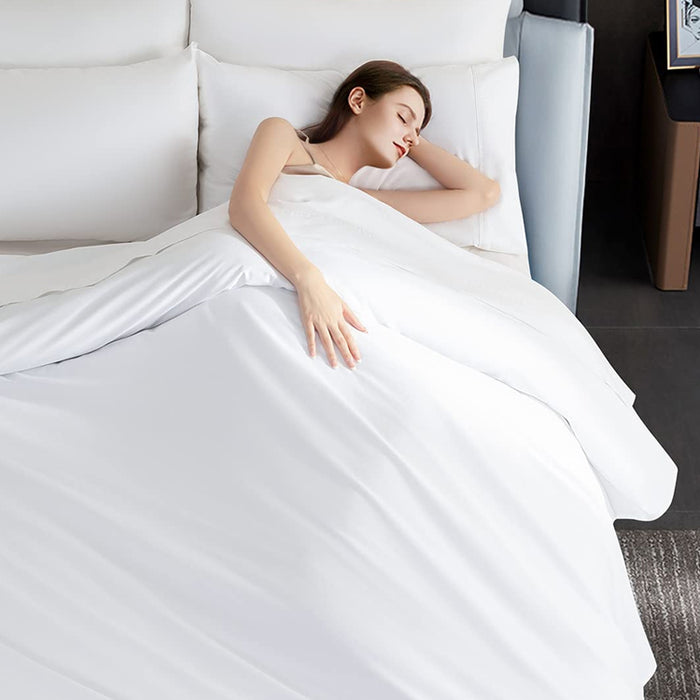 Hotel Quality Cottony Soft White Linen Fitted Flat Sheet and Pillowcases Set