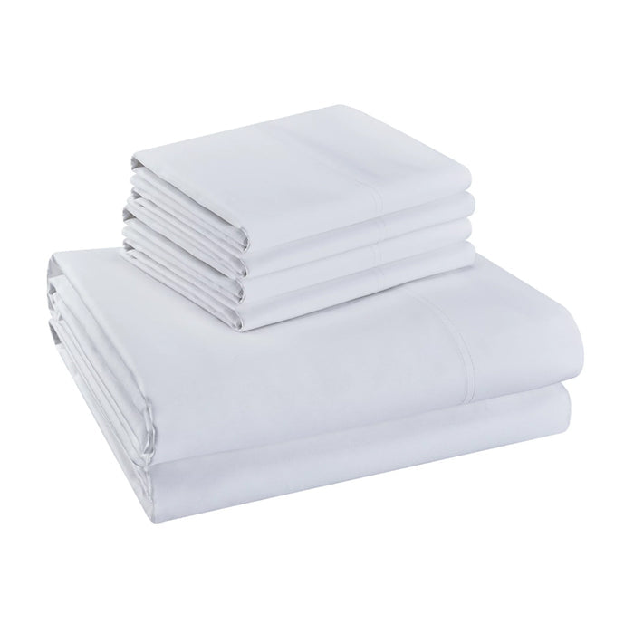 Hotel Quality Cottony Soft White Linen Fitted Flat Sheet and Pillowcases Set
