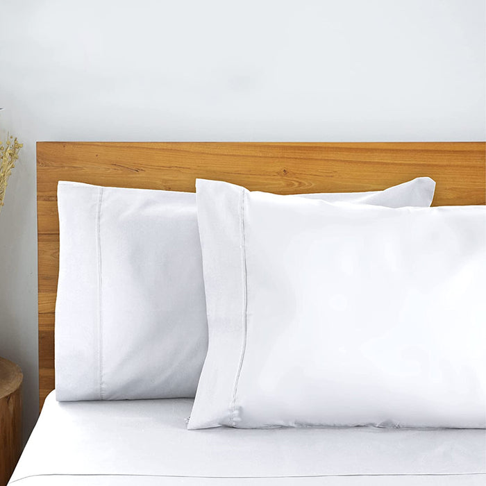Hotel Quality Cottony Soft White Linen Fitted Flat Sheet and Pillowcases Set