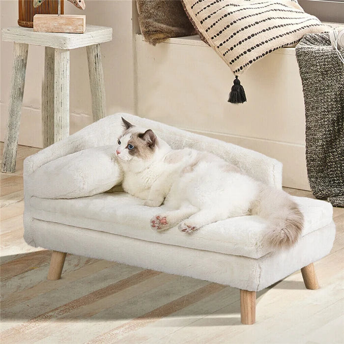 Cozy L Shape Pet Sofa Bed with Cushion and Wooden Legs