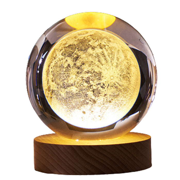 Crystal Ball Lamp with Wooden Base for Beside Table USB-Rechargeable