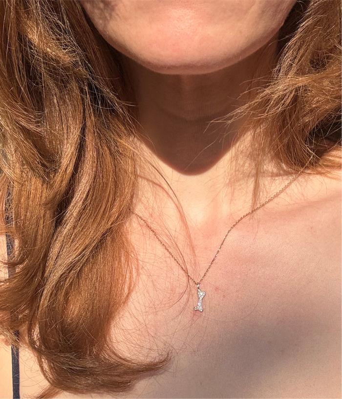 Dainty Diamond Dog bone Charm 14k