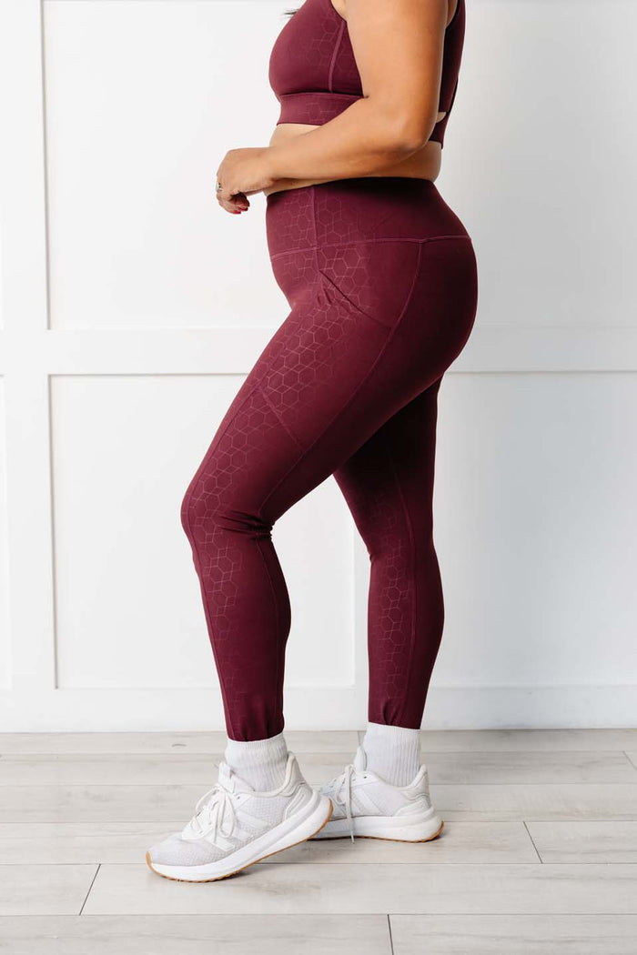 Dark Maroon Geometric Stealth Leggings (Luxe Fabric)