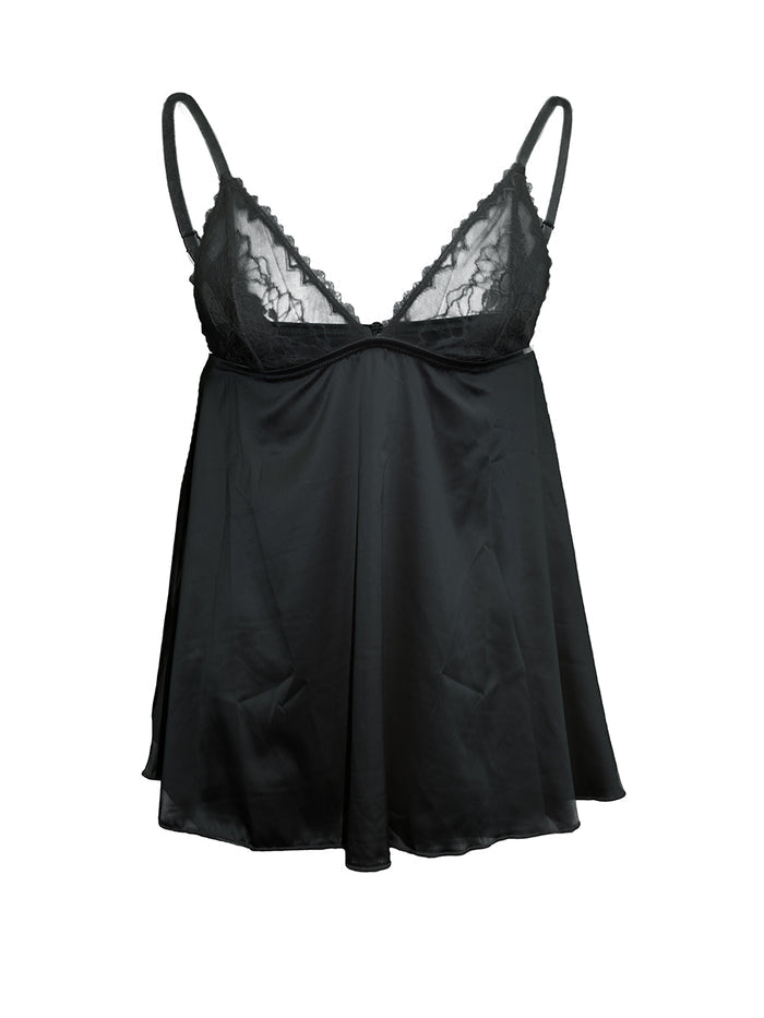 Black lace-trimmed men's camisole on a white background