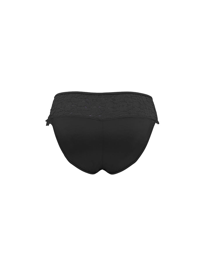 Black satin and lace men's underwear on a white background.