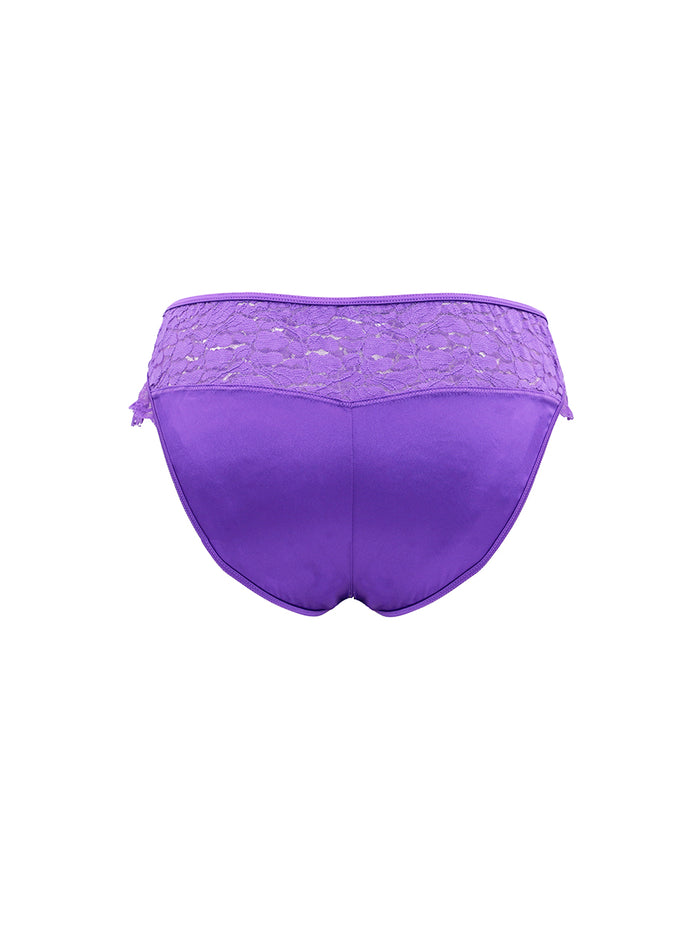 Purple satin and lace men's underwear, on a white background.