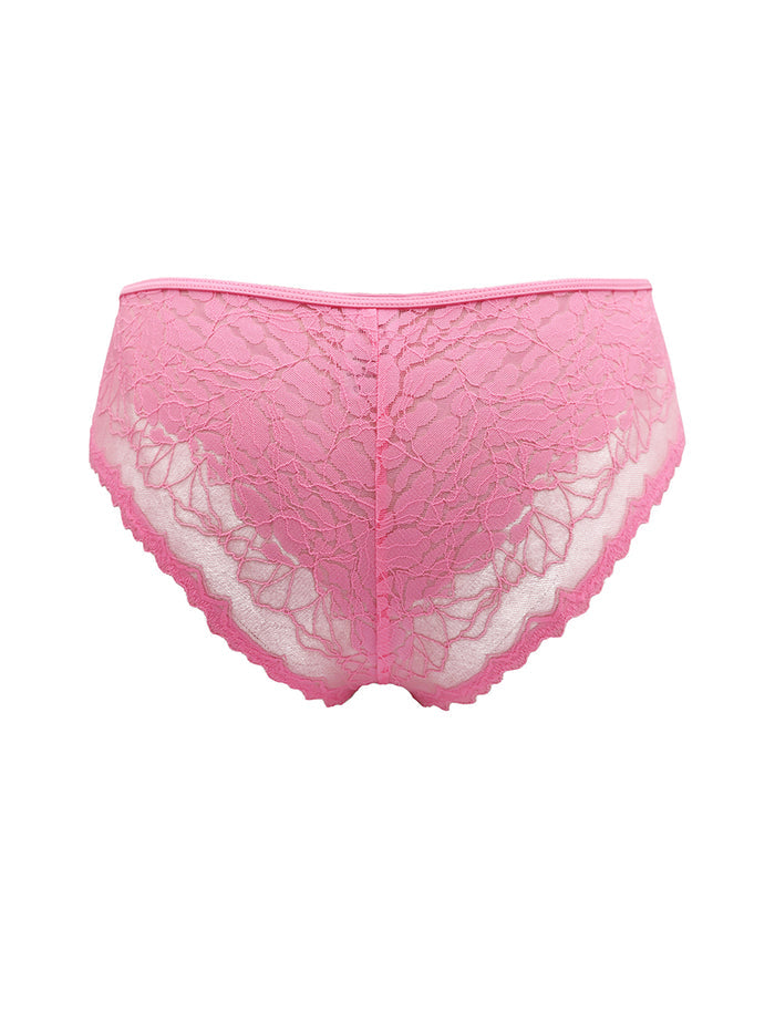 Pink lace men's underwear on a white background.