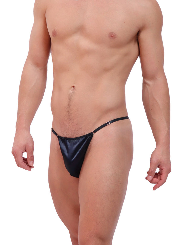 men's navy blue satin string thong - XDress