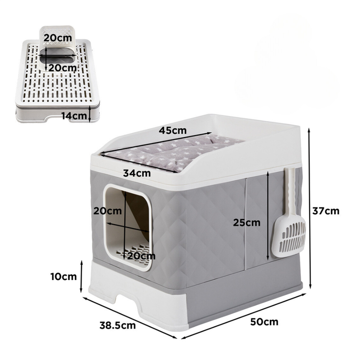 Detachable Top Cat Litter Box with Front Entry and Portable Scoop Drawer