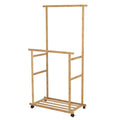 Double-Rail Bamboo Clothes Rack High Low Hanging Rod Organizer
