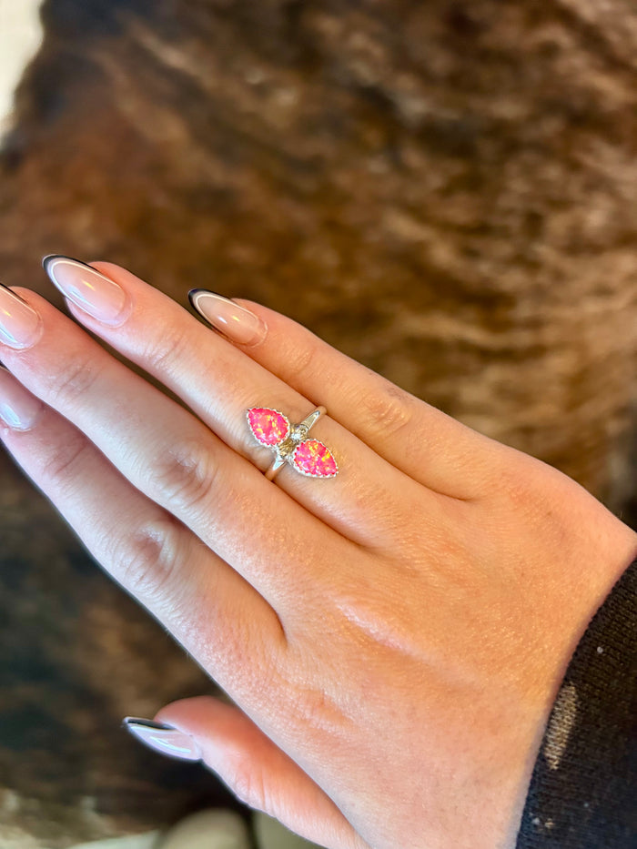 Double Stone Pink Opal Ring Size 5