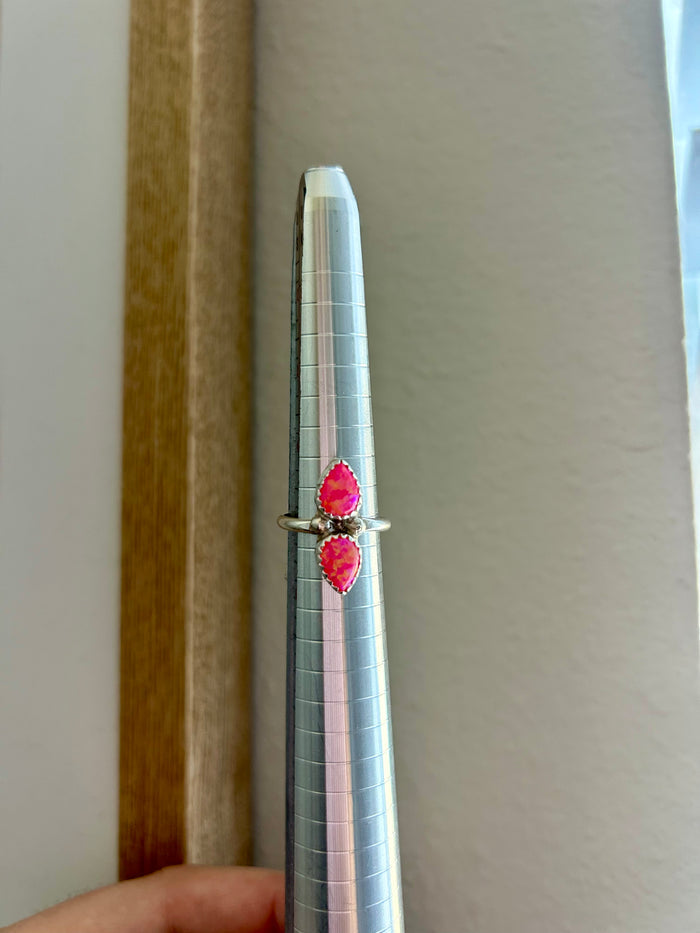 Double Stone Pink Opal Ring Size 5