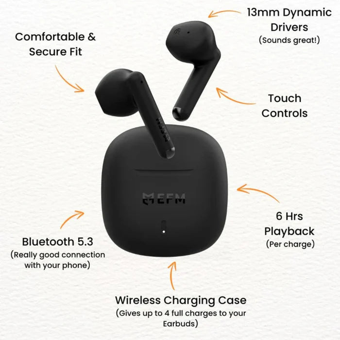 EFM Kansas TWS EarbudsWith Fast Charge - Black