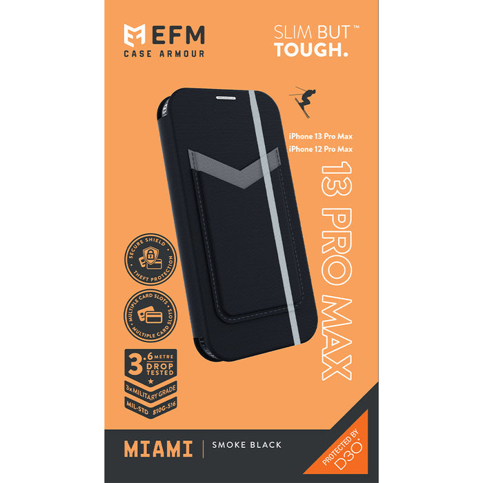 EFM Miami Leather Wallet Case with D3O for iPhone 13 Pro Max – Smoke Black