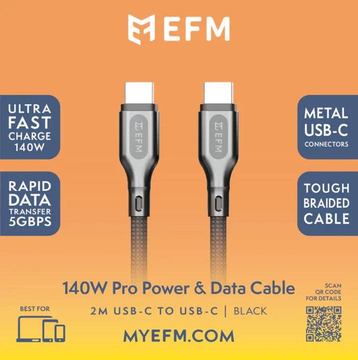 EFM USB-C to USB-C 140W Pro Power and Data CableWith Aramid Fibre Reinforcement 2M