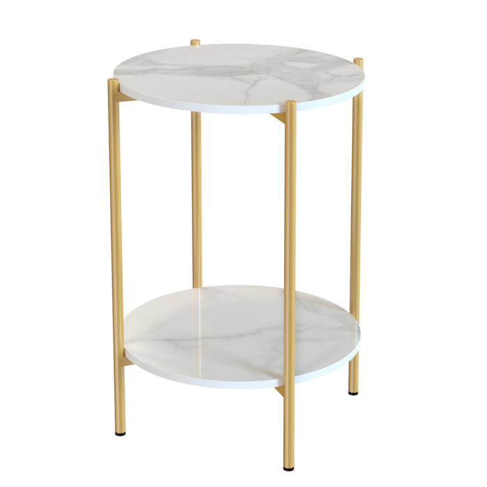 2 Tier Round Coffee End Table with Storage Shelf