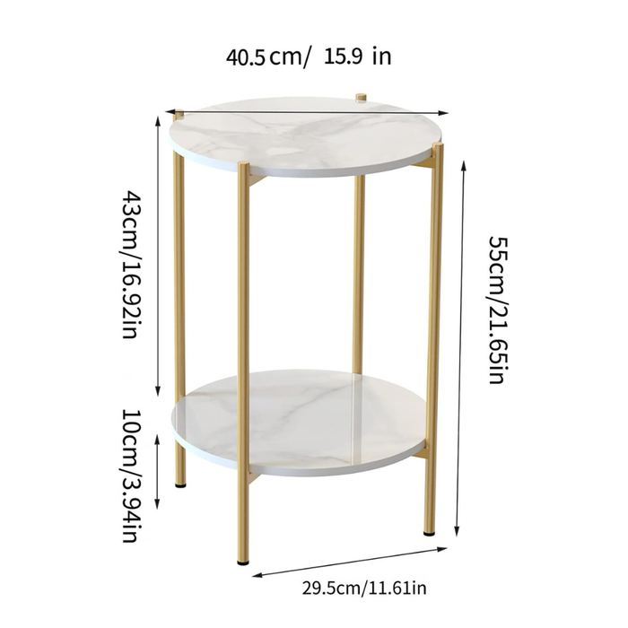 2 Tier Round Coffee End Table with Storage Shelf