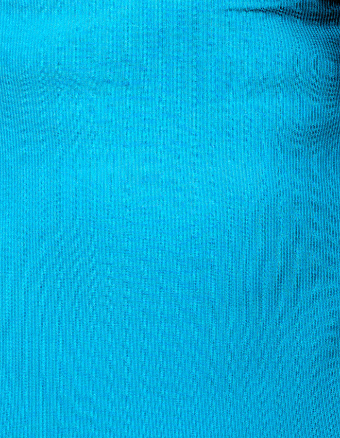 Closeup view of turquoise fabric showing baby ribbed texture