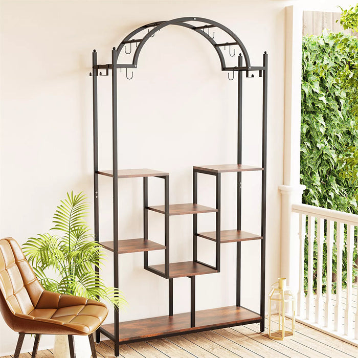 Extra Large Arched Metal Flower Shelf with Hanging Hooks