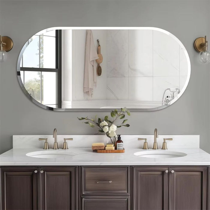 Stylish Frameless Long Oval Bathroom Vanity Mirror with Beveled Edge