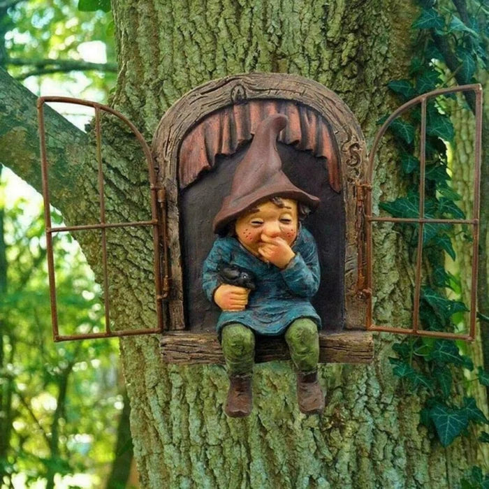 Garden Statue Elf Go Out Tree Hug Suitable for Courtyard Porch Garden Decoration