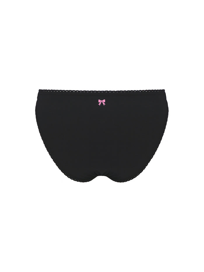 Black men's underwear with a pink bow on a white background