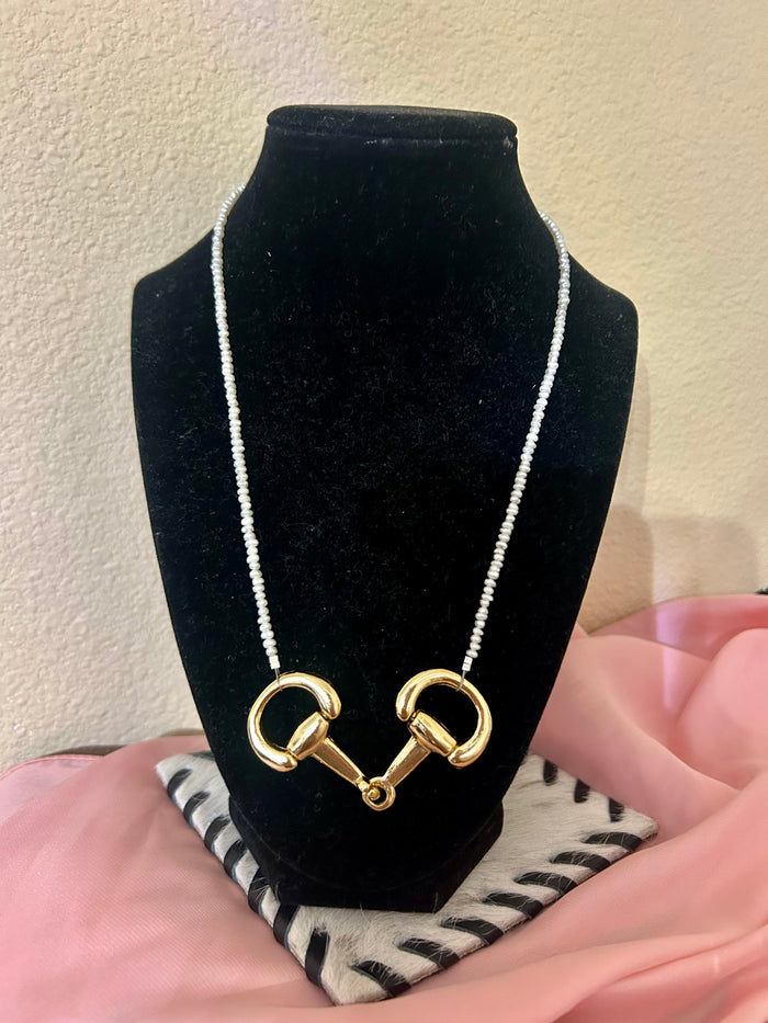 Gold Bit and Pearl Necklace