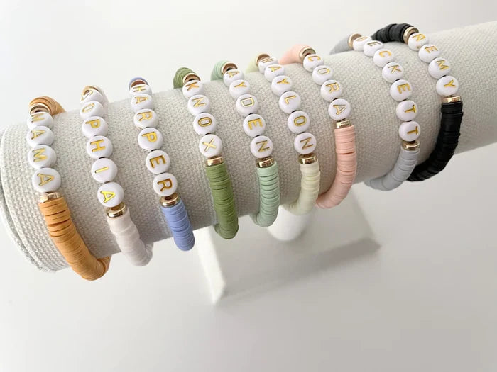 Gold Disc Heishi Name Bracelet