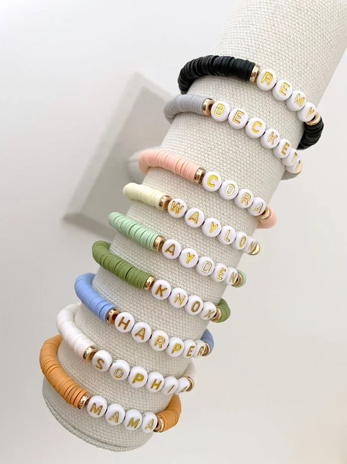 Gold Disc Heishi Name Bracelet