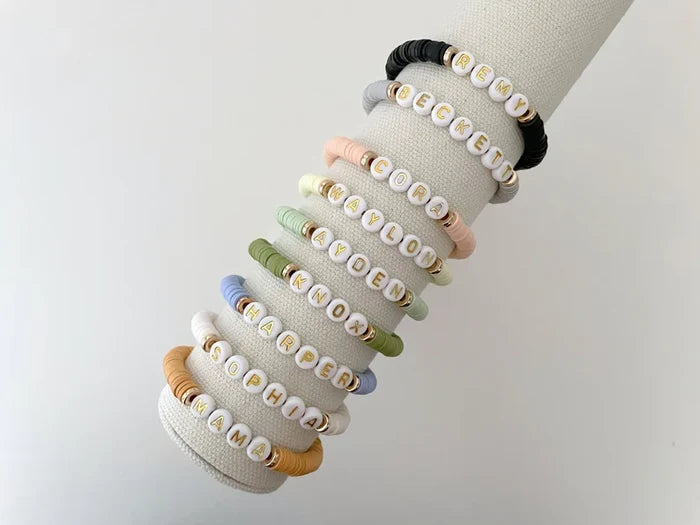 Gold Disc Heishi Name Bracelet