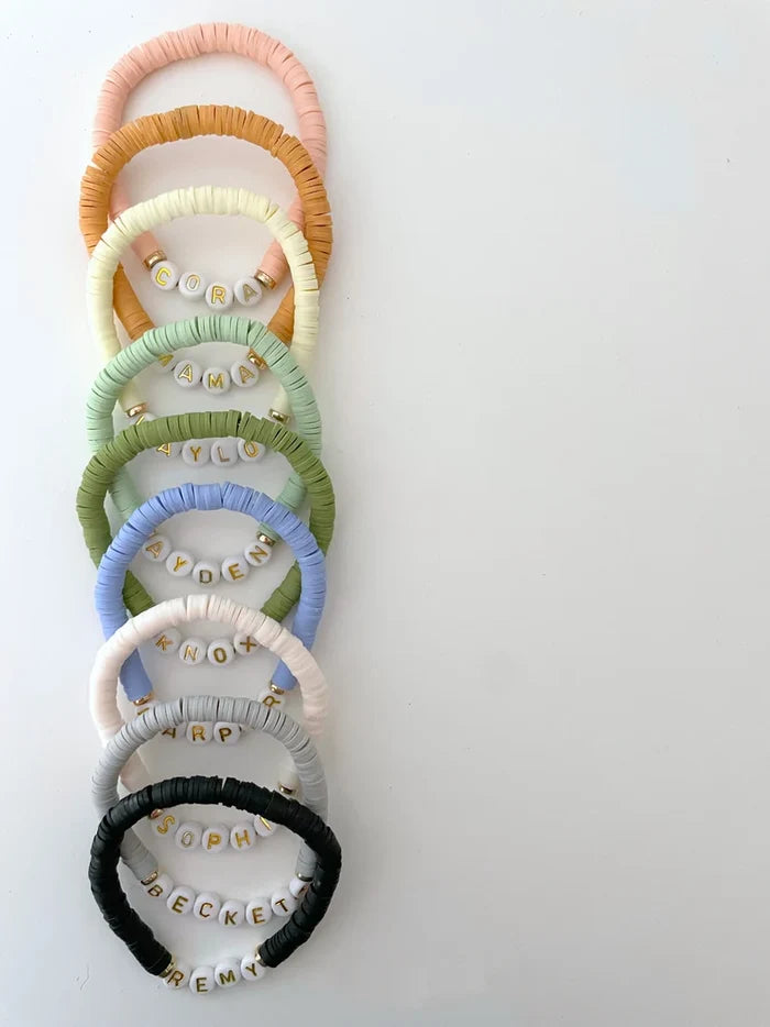 Gold Disc Heishi Name Bracelet