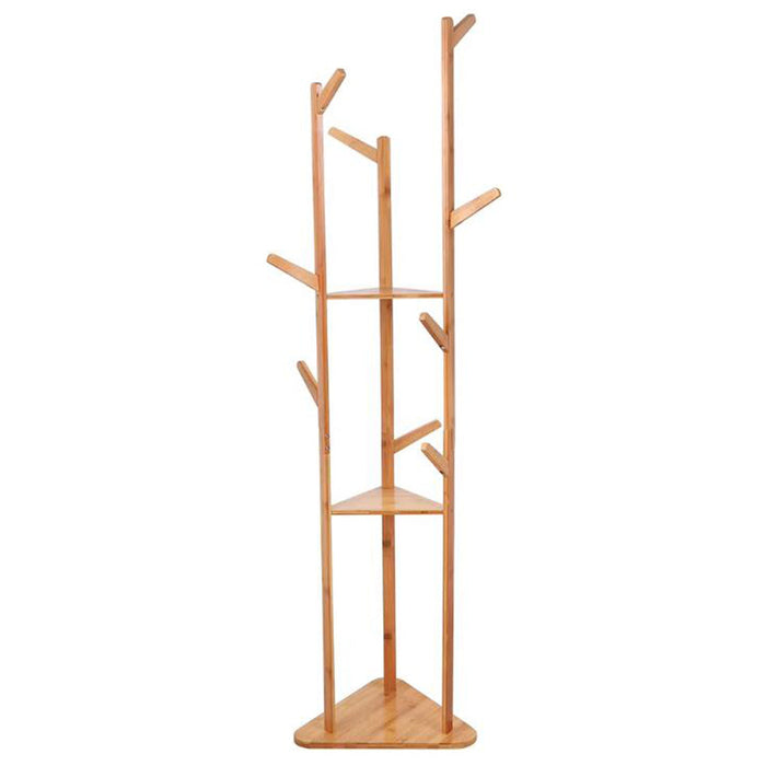 3-Layer Bamboo Coat Rack Tree Cloth Hanger with 9 Hooks_7