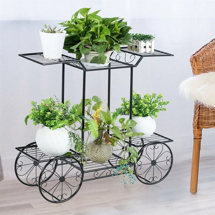 6 Tiers Metal Garden Cart Plant Stand Display Shelf Rack_3