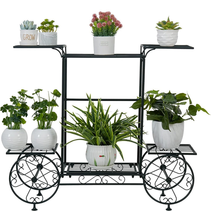 6 Tiers Metal Garden Cart Plant Stand Display Shelf Rack_2