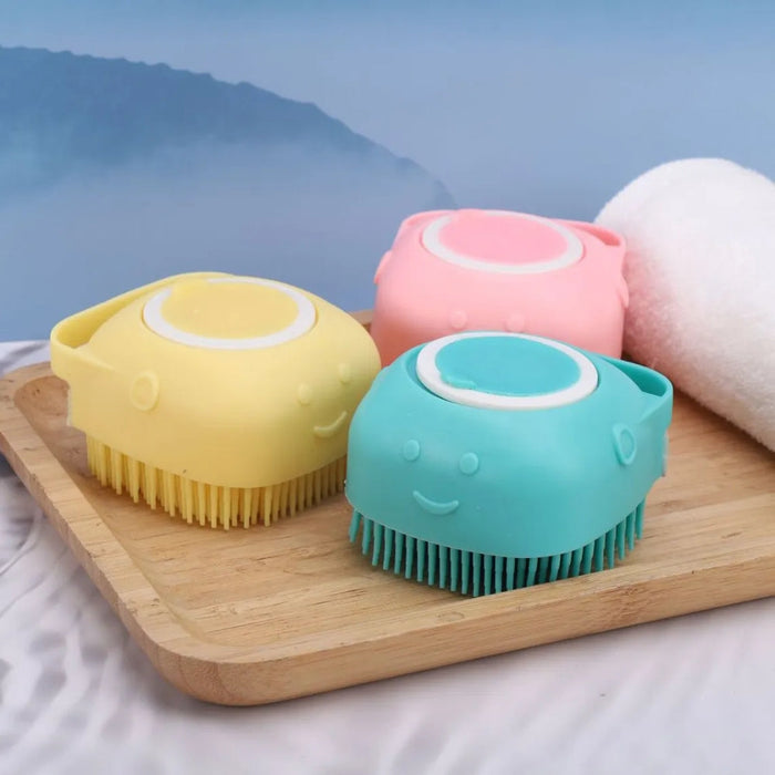 Dog Bathing Brush Pet Massage Brush Shampoo Dispenser Soft Silicone Brush_1