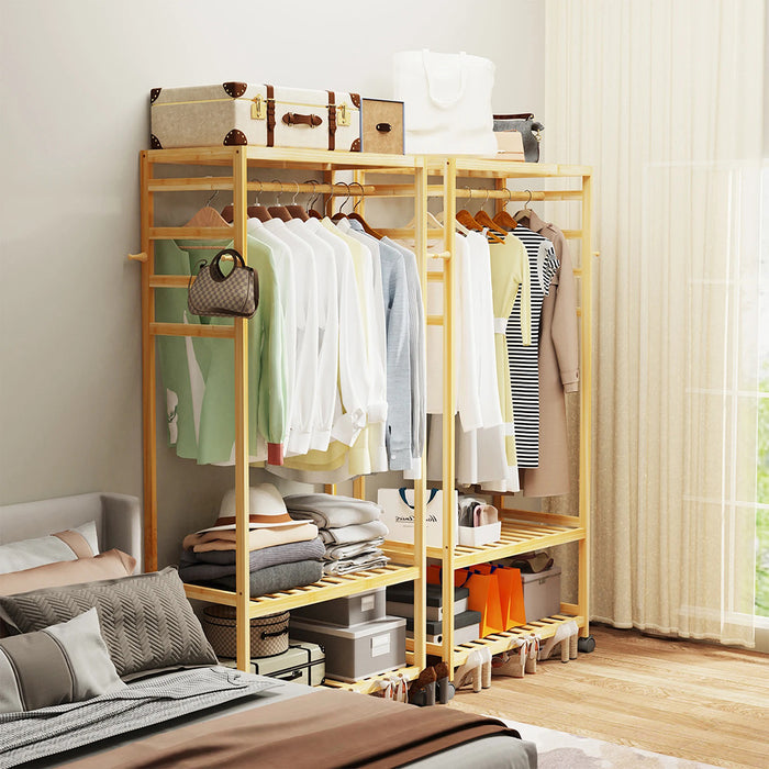 Hanging Heavy Duty Rolling Clothes Racks with Shoe Clothing Storage