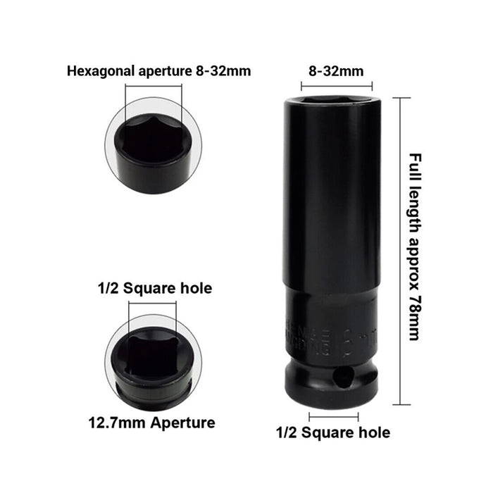 1/2" Drive Deep Impact Socket Set Heavy Duty Metric Garage Tool  - Available in 20pcs and 30pcs