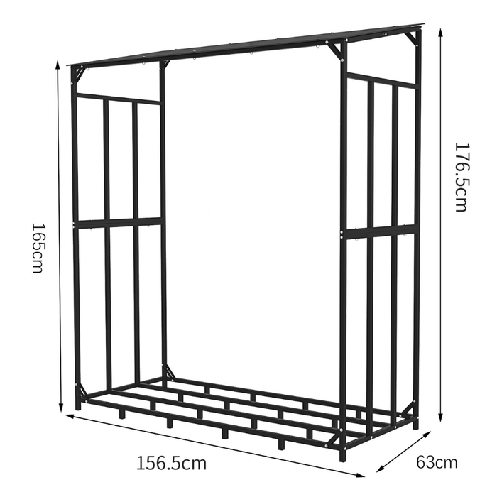 Heavy Duty Outdoor Firewood Storage Metal Log Rack with Top Cover
