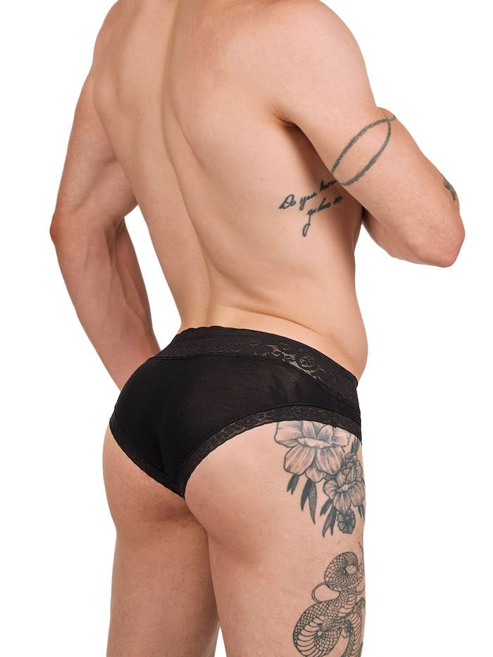Men's Black Lace & Modal Panties- XDress