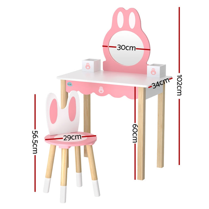 Keezi Kids Dressing Table Wooden Bunny Pink
