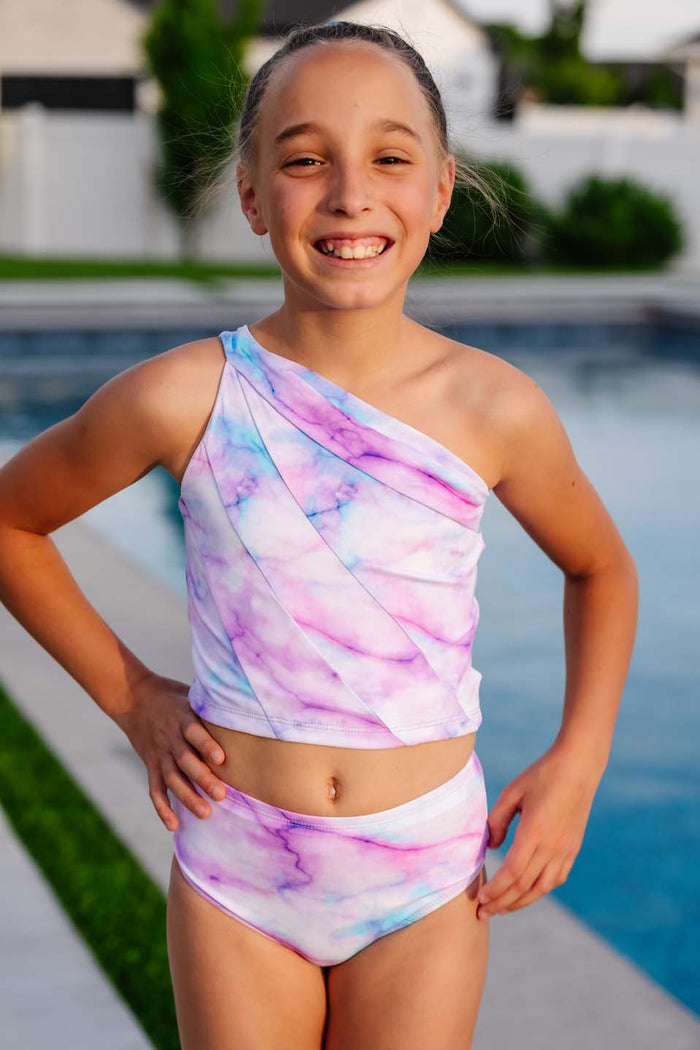 KIDS Asymmetric Crop Set (2-Piece) - Swim in Watercolor
