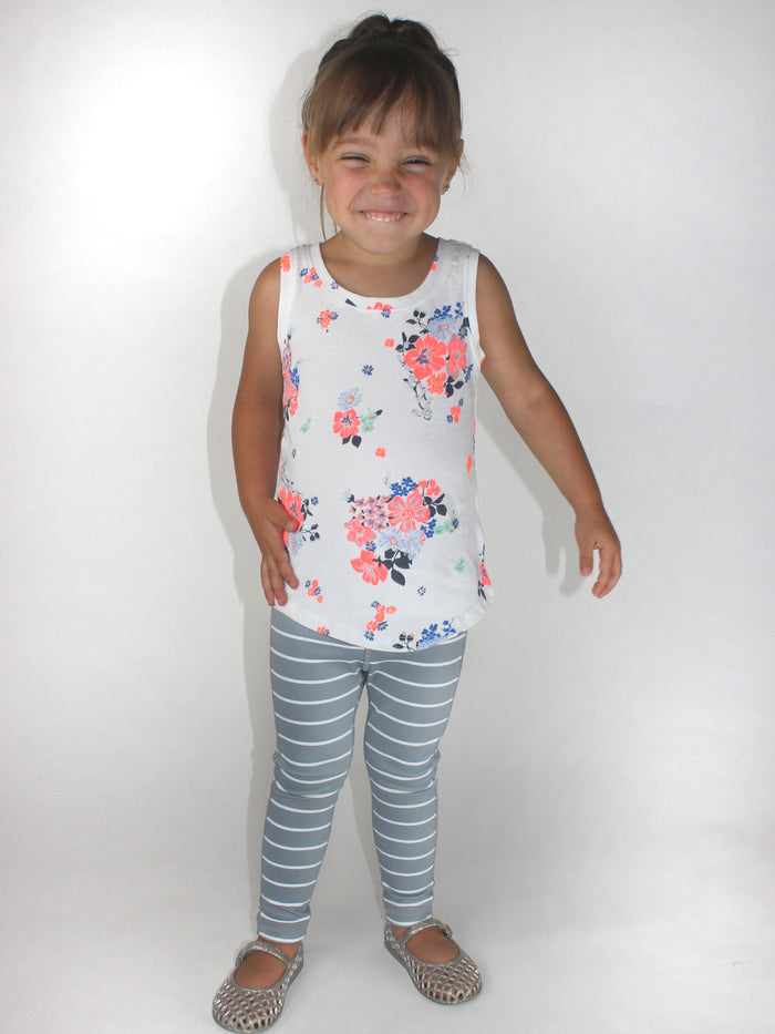 KIDS Striped Legging - Grey with White Stripes [FINAL SALE] (2T-5T)