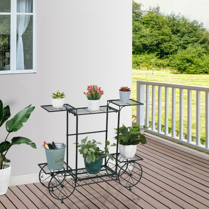 Large Metal Garden Cart Plant Stand Parisian Style Flower Display Rack