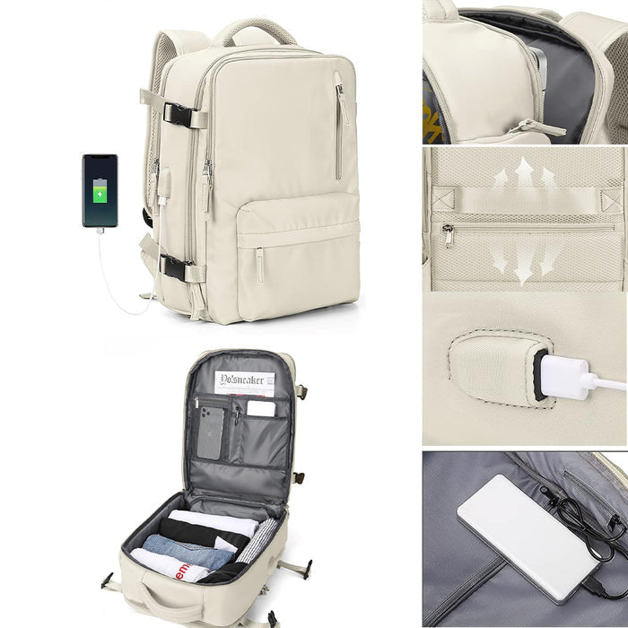 Large Waterproof Travel Backpack with USB Charging Port and Shoe Compartment
